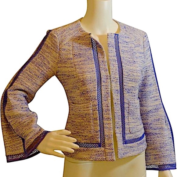 Nanette Lepore Light Blue New Graphic Tweed Jacket 🇺🇸 - Picture 3 of 10